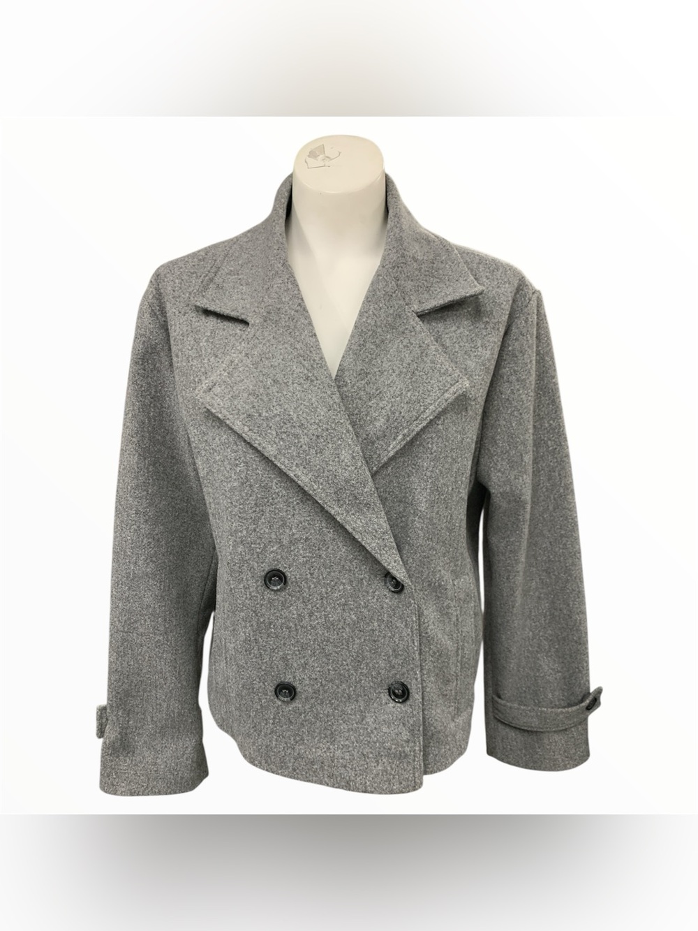 Suzy NWT Double-Breasted Gray Wool Peacoat Size L